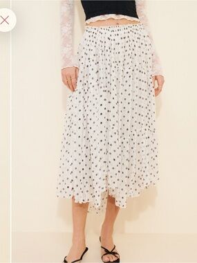 Free People White and Black Polka Dot Tiered Midi Skirt